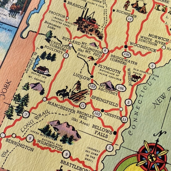 VTG Giant Vermont Map Postcard 7”x11”. Genuine Curteich - Picture 7 of 8